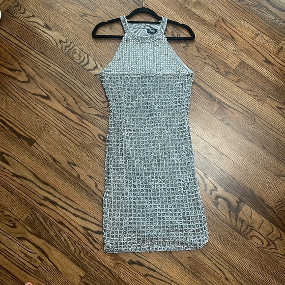 Parker Black Fully Embellished Silver Sequin Dress - Picture 4 of 12